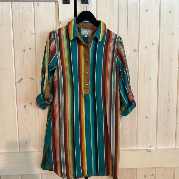 Silverado Dresses & Skirts - NWOT Silverado Apparel serapeTeal and Brown Striped Shirtdress